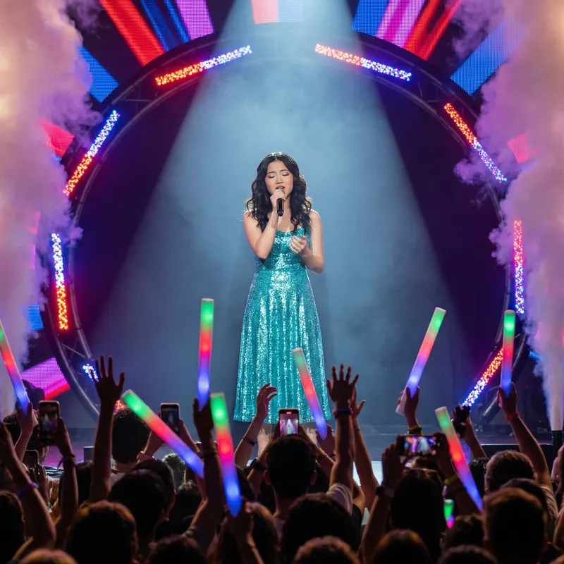 Vibrant Stage Performance by Asian Teenage Singer