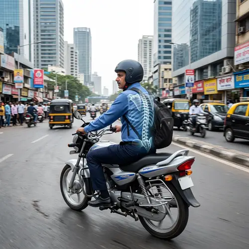 Middle-Aged Indian Man Riding 125 Bike in Urban Landscape