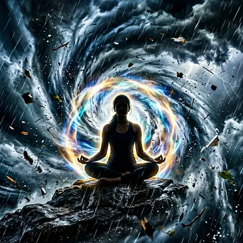 Inner Peace Amidst Chaos: South Asian Woman in Meditative Posture