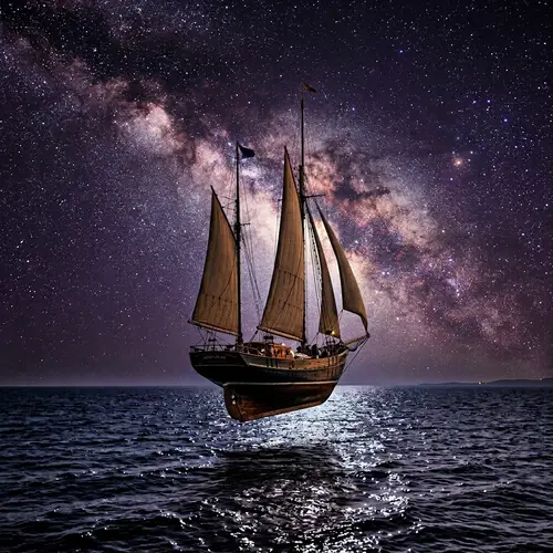 Sailboat Soaring into Cosmic Realm: Adventures Await