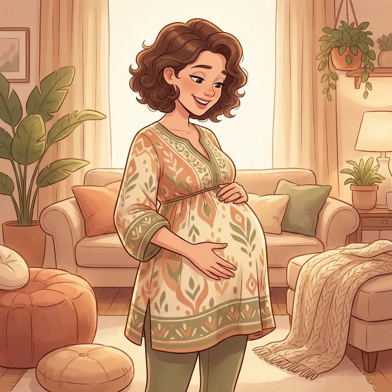 Joyful Cartoon Pregnant Woman in Maternity Style