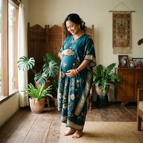 Full-Body Portrait of a Pregnant Southeast Asian Woman