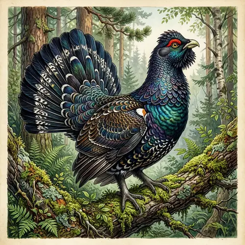 Ornate Capercaillie Bird Illustration with Radiant Hues | Nature Art