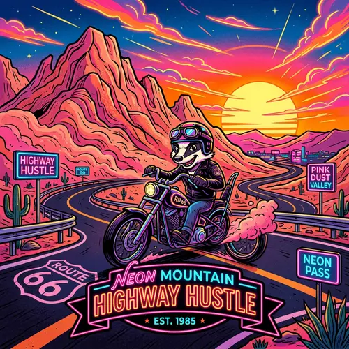 Cartoon Logo Mascot Retro Style: Pink Dust & Sunset Art