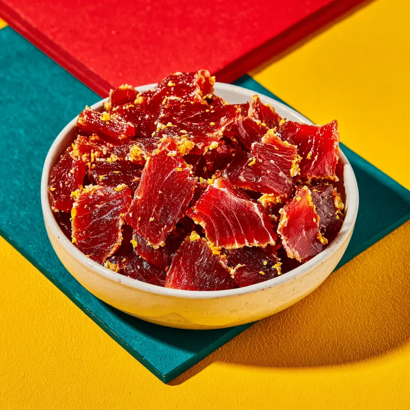 Vibrant Raw Tuna Flakes in Bold Colors Vibrant Raw Tuna Flakes in Bold Colors