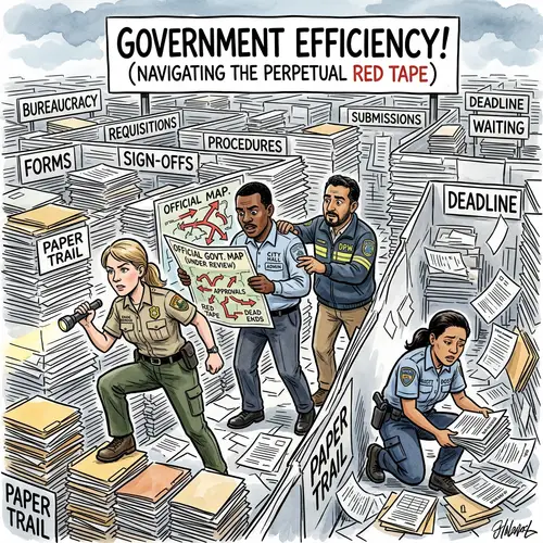 Illustration of Government Efficiency featuring Ethnically Diverse Public Service Workers