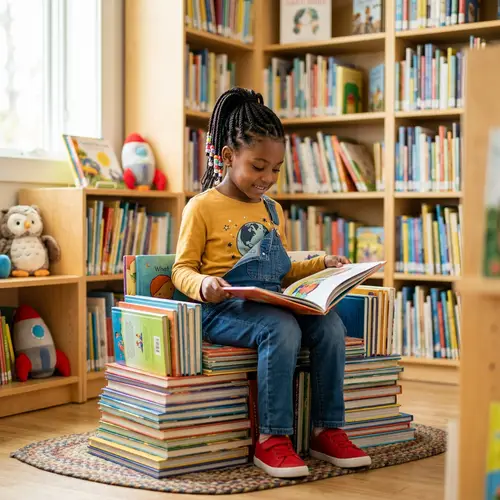Black Girl with Braids Sitting on Books