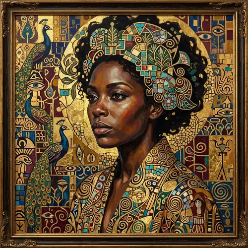 Symbolist and Vienna Secession-inspired Black Woman Portrait
