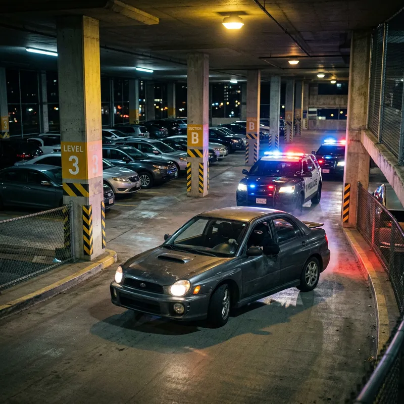 Mysterious Masked Man Leads Police Chase in Night Carpark Drama