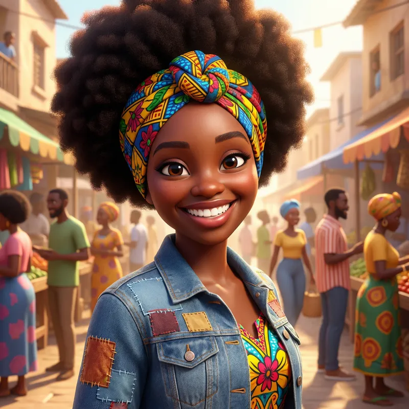 Colorful Afro Animation of a Smiling Black Woman