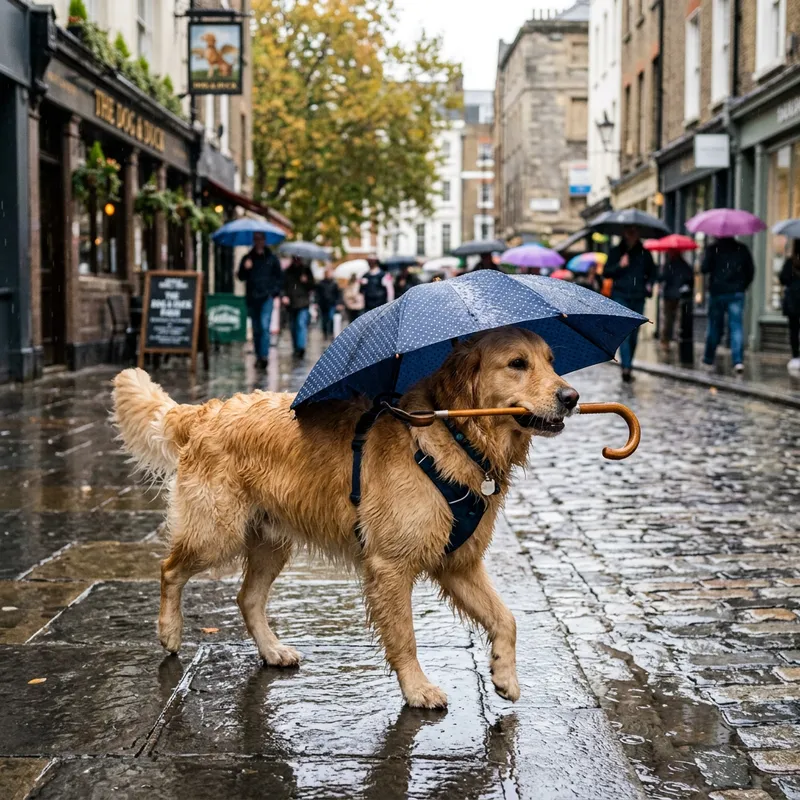 Dog with Umbrella: Adorable Pet Protected from Sun