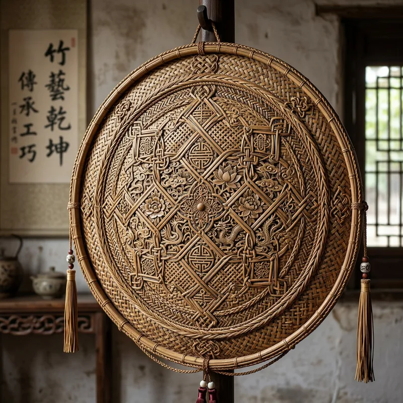 Traditional Chinese Bamboo Weaving Craft: Textured Artwork