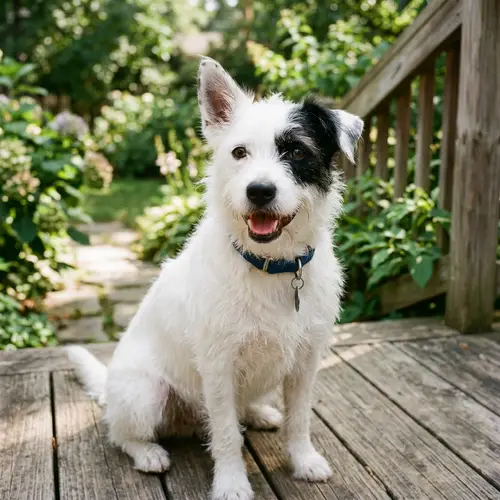 White Dog with Black Patch Over Eye - Adorable Pets