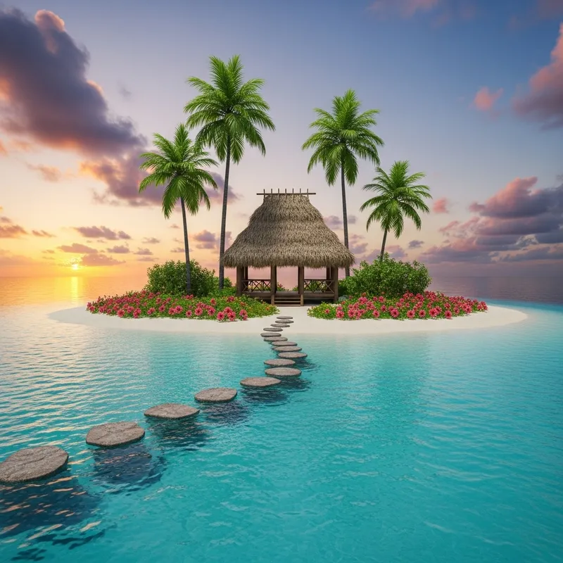 Serene Tropical Island Oasis at Sunset