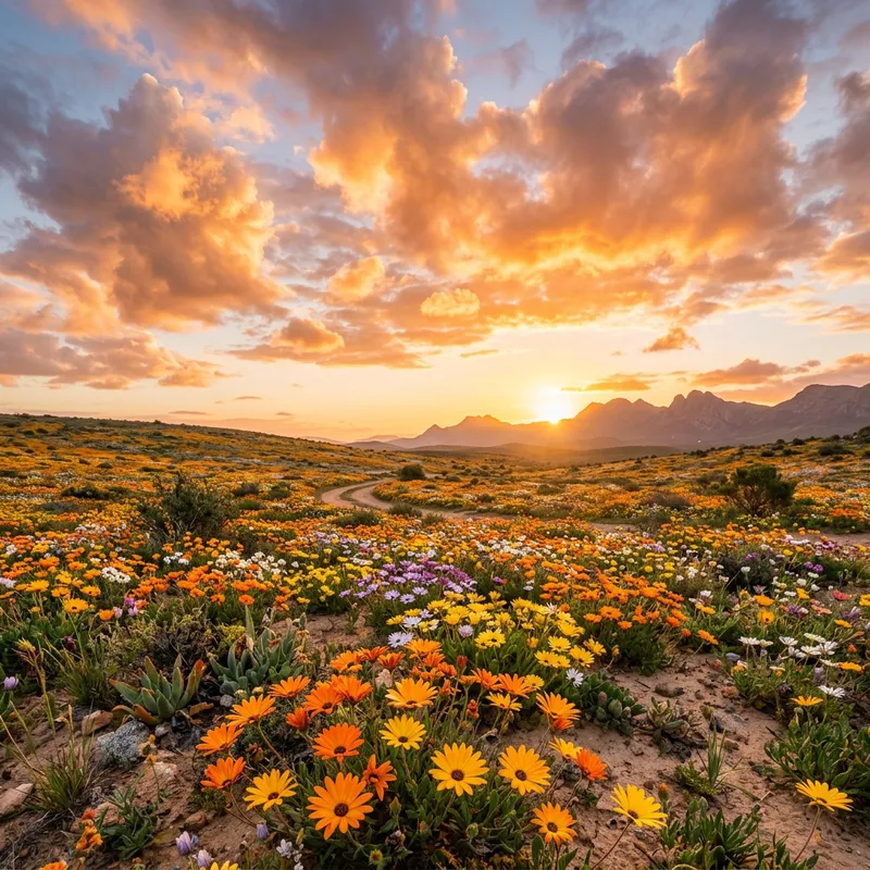 Stunning Sunrise in Namaqualand with Cumulus Clouds and Warm Orange Tones Stunning Sunrise in Namaqualand with Cumulus Clouds and Warm Orange Tones