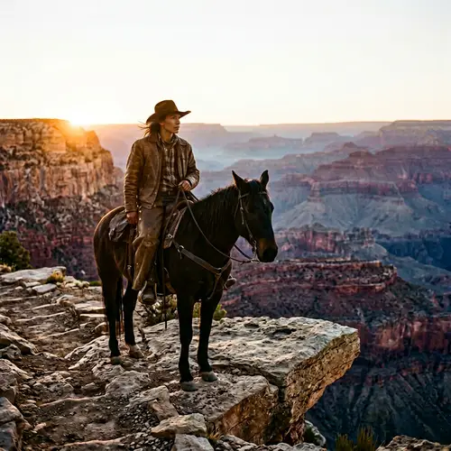 Grand Canyon Sunrise Cowboy on Horseback View