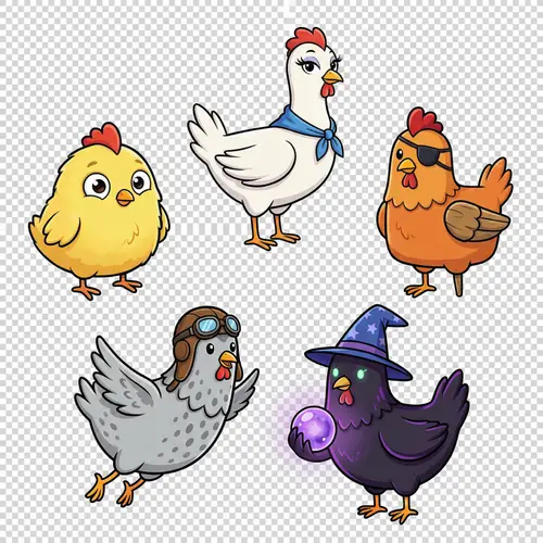 Cartoon Chickens for Mobile Game Icons