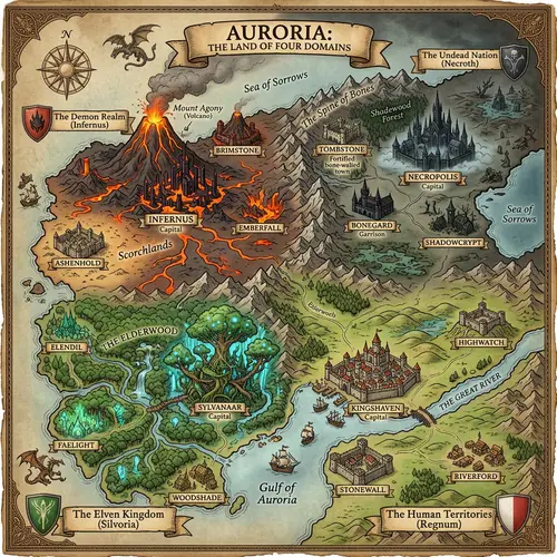 Explore the Fantasy Map of Four Unique Nations