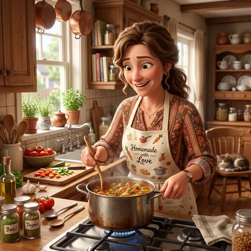 3D Pixar Style Cooking with a 50-Year-Old Woman
