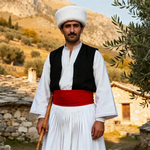 Traditional Albanian Man in Cultural Landscape