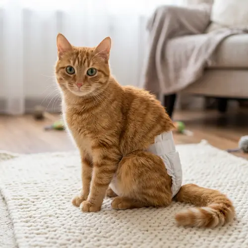 Fluffy Orange Cat in Baby Diaper - Adorable and Playful