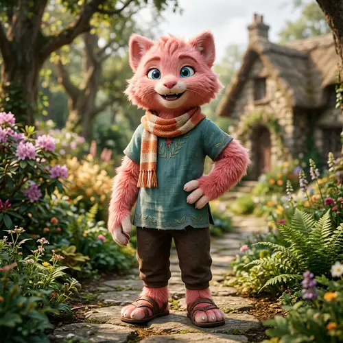 Pink Furry Humanoid Character Design with Blue Eyes