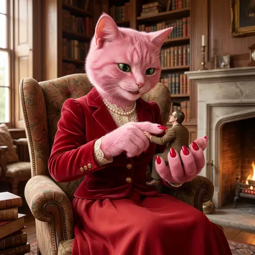 Enchanting Pink Furry Cat Lady with Tiny Human - Heartwarming Encounter