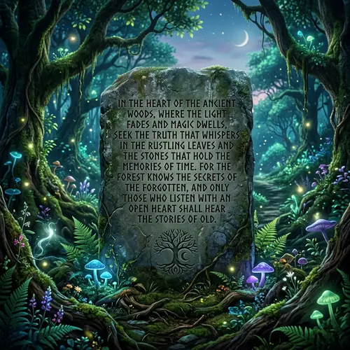 Fantasy Quote Etched on Ancient Stone - Enchanted Forest