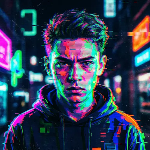 Vibrant Human Glitch Art in Neon Colors