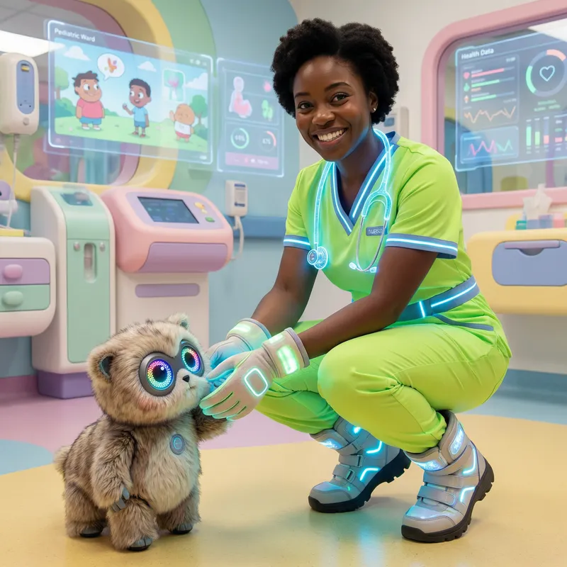 Futuristic African Pediatric Nurse | High-Tech Medical Care