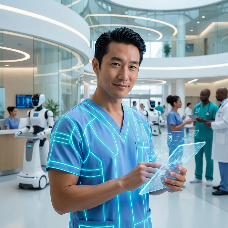 Futuristic Male Nurse with hi-tech Digital Tablet