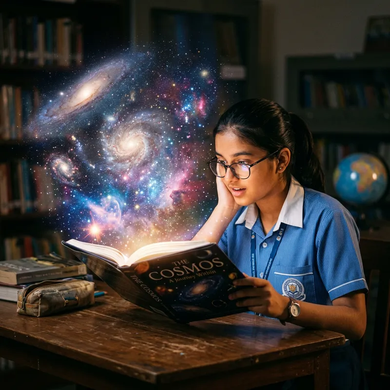 Awe-Inspiring South Asian Female Student Immersed in the Wonders of the Universe