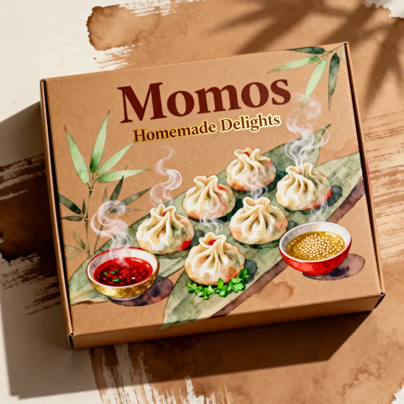 Elegant Momo Box Design with Asian Art Touch