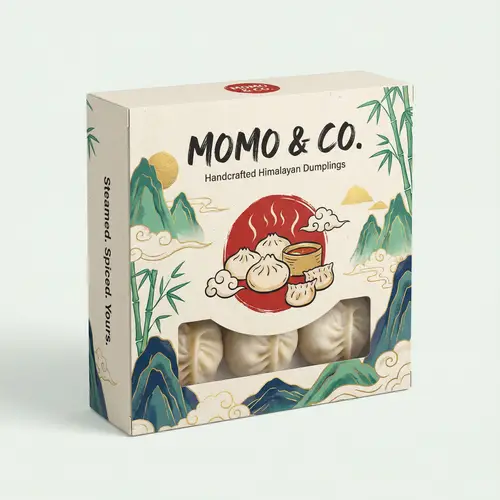 Elegant Momo Box Design with Asian Art Touch
