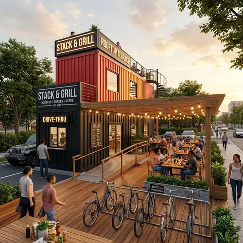 Modern Hamburger Restaurant Design with Shipping Containers