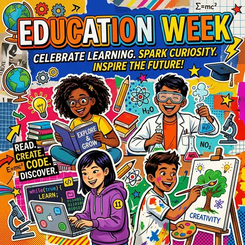 Vibrant Education Week Poster: Diverse Students in Action