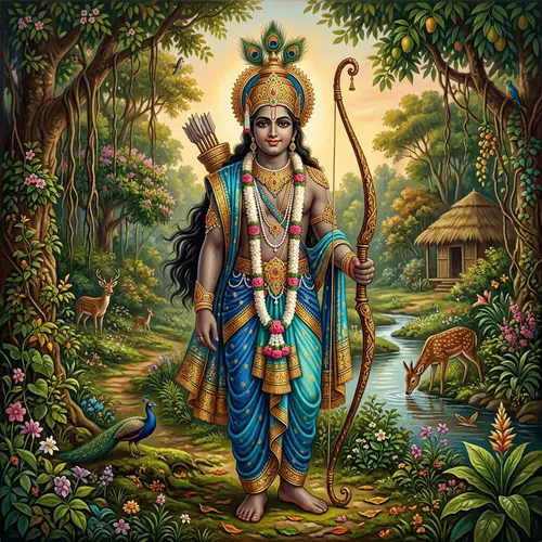 Artistic Representation of Lord Ram in Royal Blue Attire