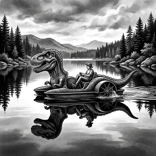 Unique T-Rex Pedal Boat Icon in Black and White