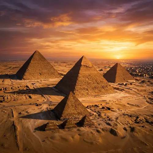 Egyptian Pyramids at Sunset: A Majestic Aerial View