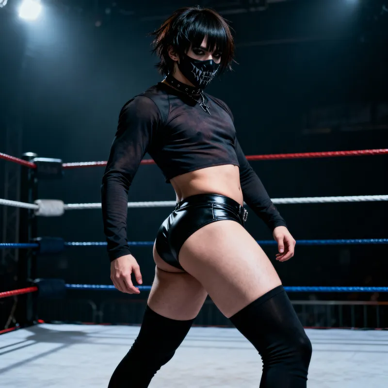 Goth Femboy in Thigh Highs Wrestling Style