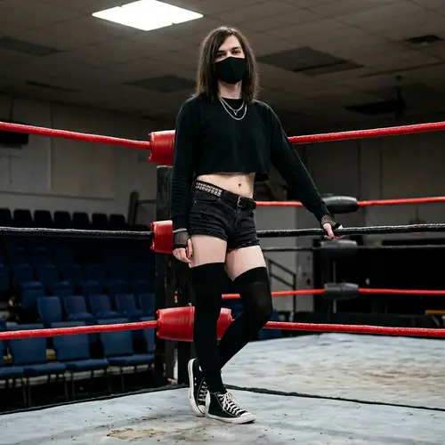 Goth Femboy in Thigh Highs Wrestling Style