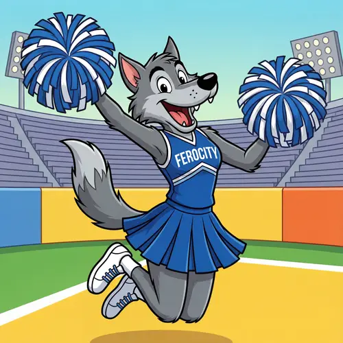 Cheerleader Wolf Cartoon - Ferocity Design