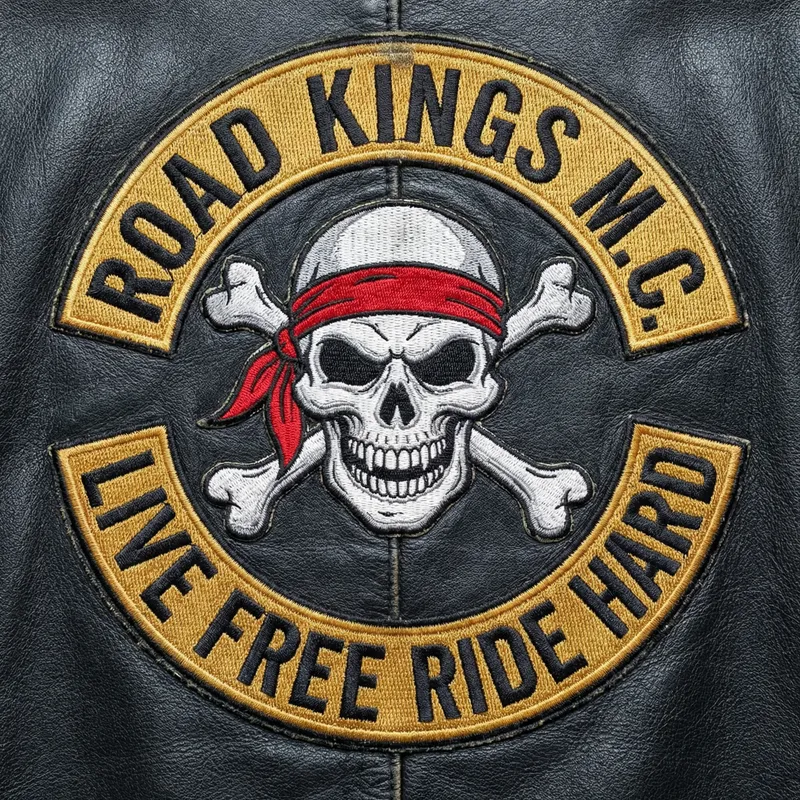 Embroidered Biker Patch with Skull Emblem