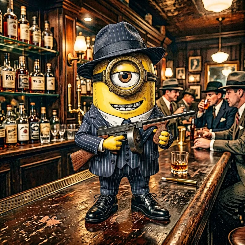 1920s Gangster Minion Figure in Pinstriped Suit | Collectible Decor