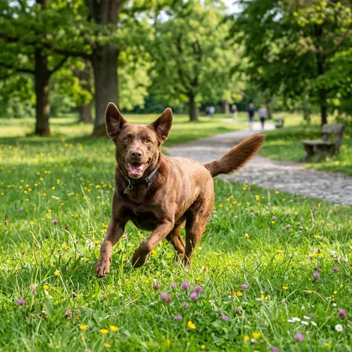 Playful Brown Dog Frolicking in Serene Park