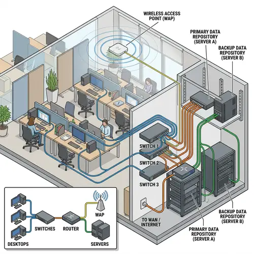 Office Network Structure Diagram: 10 PCs & Servers