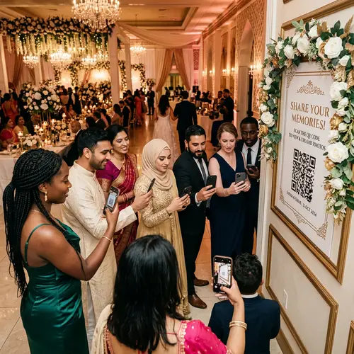 Elegant Wedding Guests Scanning QR Code | Modern Meets Tradition