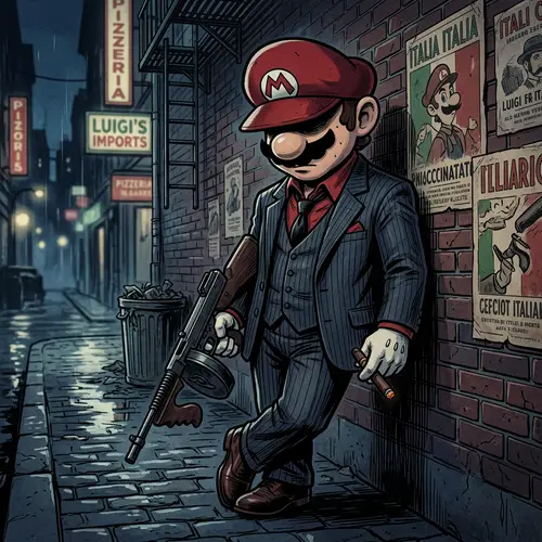 Gangster Mario: Iconic Character with a Gun