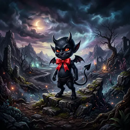 Dark Devil Character on Vibrant Background