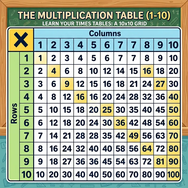 Multiplication Table Educational Illustration Multiplication Table Educational Illustration